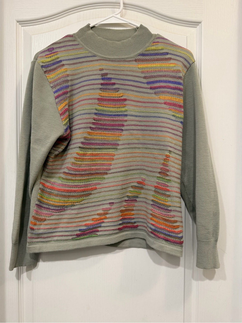 Source Unknown Sage Crewneck Sweater with Multicolor Stripes